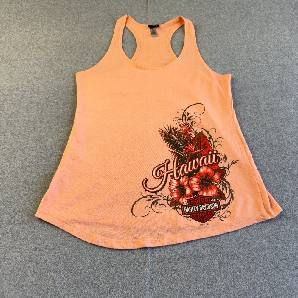 Vintage Harley-Davidson Tank Top Women’s L Hawaii Honolulu Peach Hibiscus Graphi